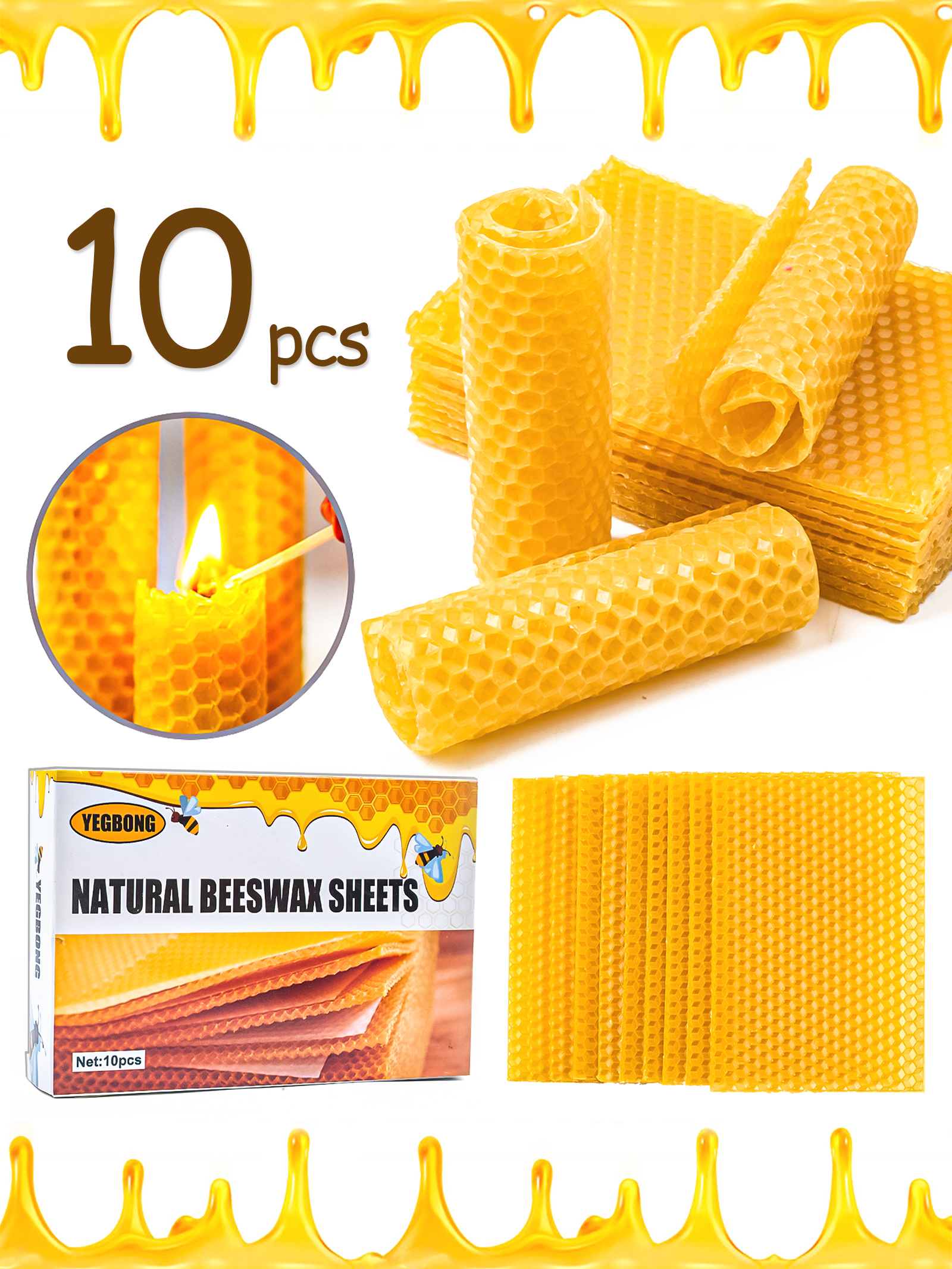 10Pcs Natural Honeycomb Bee Wa - Candle Making Video のレビューと価格